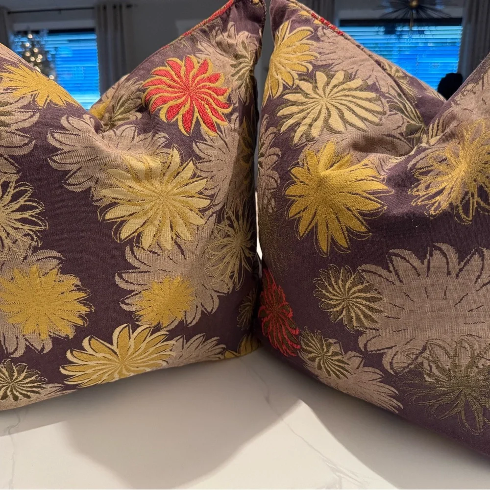 Crate&Barrel Floral Accent Pillow - Purple, Yellow, Green, Red